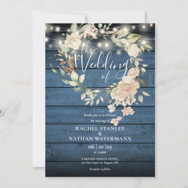 Convites Luzes de Corda Florais de Madeira para Casamento R (Frente)