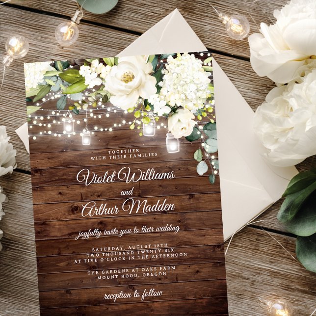 Convites Luzes de Corda Florais Rústicas Casamento (Criador carregado)