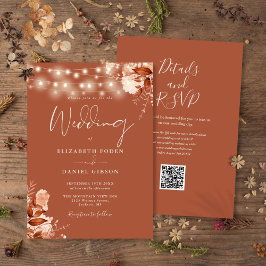Convites Luzes de Corda Florais Rústicas Código QR Casament