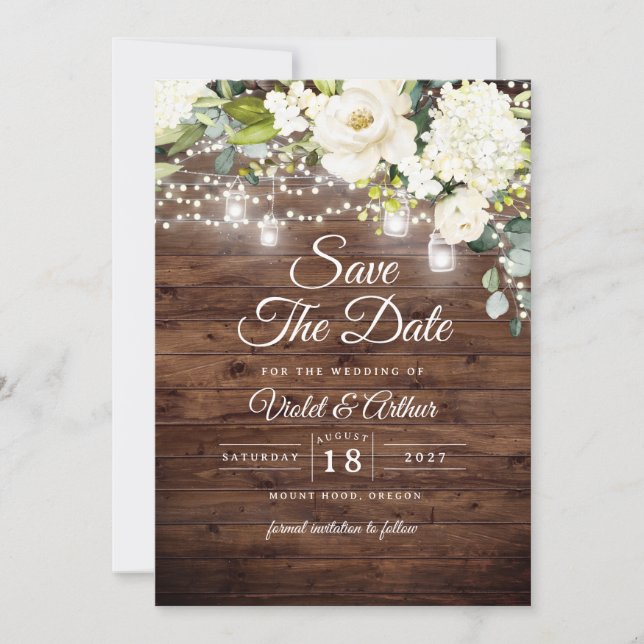Convites Luzes de Corda Florais Rústicas para Casamento Sav (Frente)