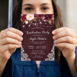 Convites Luzes de Corda Floral Borgonha para Festa de Forma