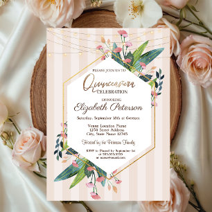 Convites Luzes de Corda Floral Listras de Madeira Quinceañe