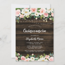 Convites Luzes de Corda Floral Rosa Rústica Quinceanera