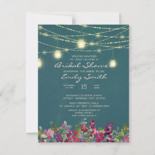 Convites Luzes de Corda Floral Roxo Azul Bridal Shower