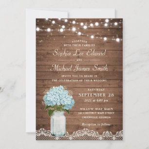 Convites Luzes de Corda Floral Russas Hydrangea Mason Jar