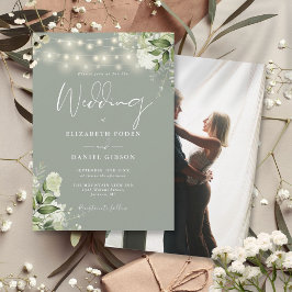 Convites Luzes de Corda Floral Verde Sálvia Foto Casamento