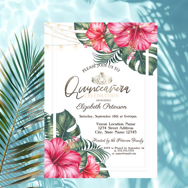 Convites Luzes de Corda Hibuscus Verão Quinceañera (Criador carregado)