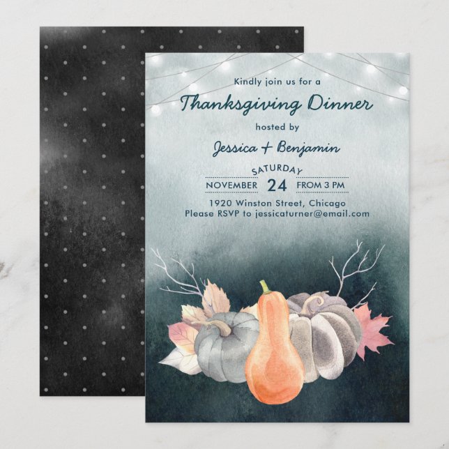 Convites Luzes de corda Janto de Ação de Graças da Colheita (Frente/Verso)