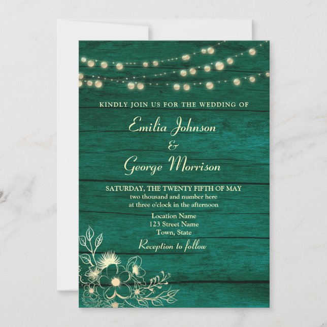 Convites Luzes de Corda Madeira Rústica Casamento Verde Esm (Frente)