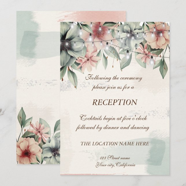 Convites Luzes de Corda, Pincelada, Recepção de Casamento F (Frente/Verso)