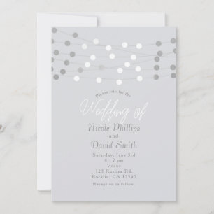 Convites Luzes de Corda Prateadas Brancas Casamento Moderno