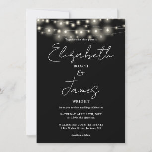 Convites Luzes de Corda Pretas e Brancas Casamento Grafismo