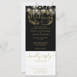 Convites Luzes de Corda Pretas e Douradas para Casamento Co