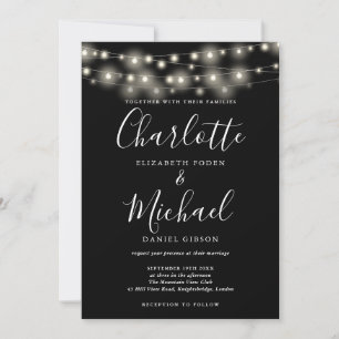 Convites Luzes de Corda Preto Branco Casamento Elegante Rót