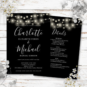 Convites Luzes de Corda Preto e Branco Tudo em Um Casamento
