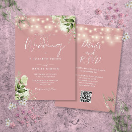 Convites Luzes de Corda Rosa Empoeirada Código QR Floral Ca