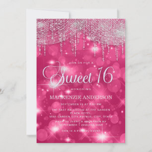 Convites Luzes de Corda Rosa Quente Brilham Sweet 16