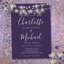 Luzes de Corda Roxas Elegantes Casamento Script 