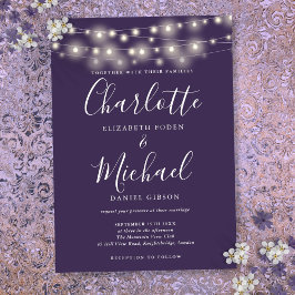 Convites Luzes de Corda Roxas Elegantes Casamento Script 