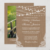 Luzes de Corda Rustic Wedlap Lace Invite PB
