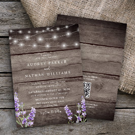 Convites Luzes de Corda Rústicas Casamento Código QR Lavand