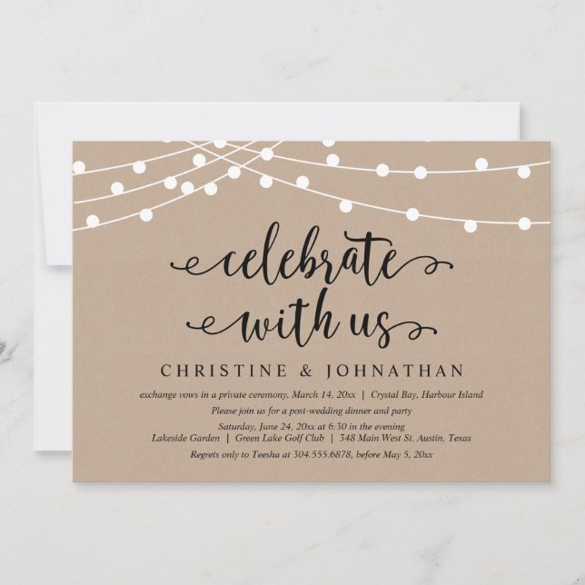 Convites Luzes de Corda Rústicas, Celebre conosco, Casament (Frente)