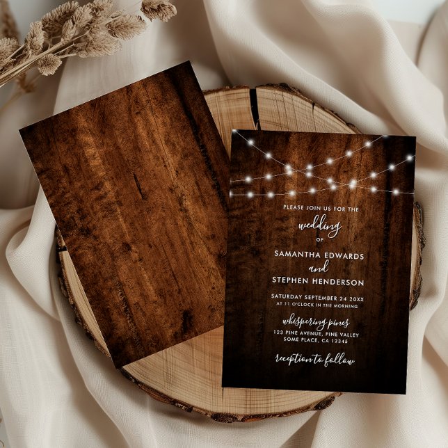 Convites Luzes de Corda Rústicas e Casamento de Madeira (Criador carregado)