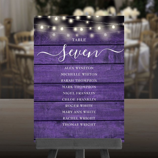 Convites Luzes de Corda Rústicas Gráfico de Assentos Número (Rustic String Lights Table Number Seating Chart)