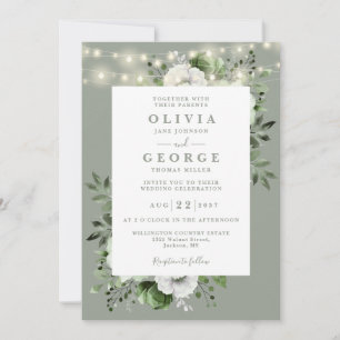 Convites Luzes de Corda Rústicas Verde Sálvia para Casament