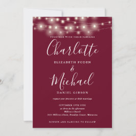 Convites Luzes de Corda Script Burgundy Código QR Casamento