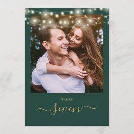 Convites Luzes de Corda Verde e Dourado Foto Número da Mesa
