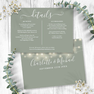Convites Luzes de Corda Verde Sage Detalhes do Casamento In