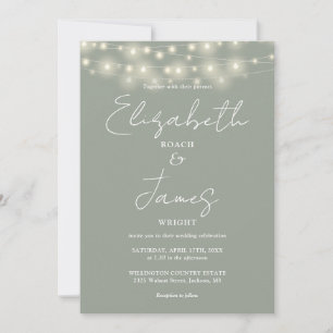 Convites Luzes de Corda Verde-Salvia Casamento com Letreiro