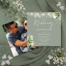 Convites Luzes de Corda Verde Salvia Floral Foto Casamento