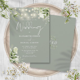 Convites Luzes de Corda Verde Sálvia Monograma Floral Casam