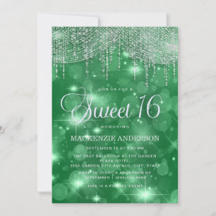 Convites Luzes de Corda Verdes Bokeh Sweet 16
