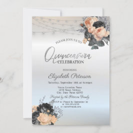 Convites Luzes de Cordão de Rosas Laranja Prata Quinceanera