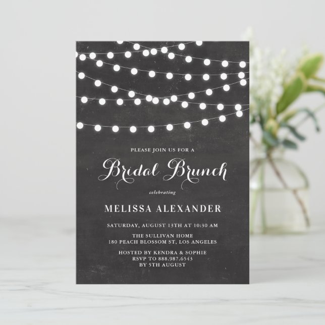Convites Luzes de cordas brancas em Chalkboard Bridal Brunc (Em pé/Frente)