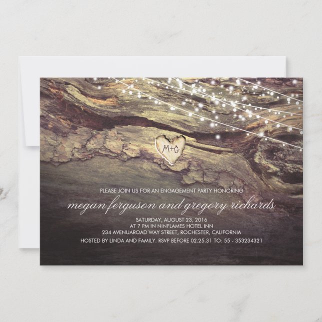 Convites Luzes de cordas com Festa de noivado de corações (Frente)