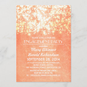 Convites luzes de cordas cor de pêssego e festa de noivado