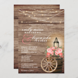 Convites Luzes de cordas, Coral de madeira e flores de cora