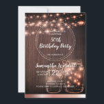 Convites Luzes de Cordas de 50 Aniversário Rustic<br><div class="desc">Convite de aniversário russo 50º com luzes de cordas,  fundo de madeira de vidro mason jar e tom de rosa com fita metálica de ouro rosa. Personalize este convite para qualquer idade. Estilo russo do país.</div>