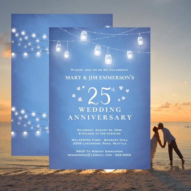 Convites Luzes de Cordas de Aniversário de Casamento de 25 (25th Wedding Anniversary String Lights Invitation)