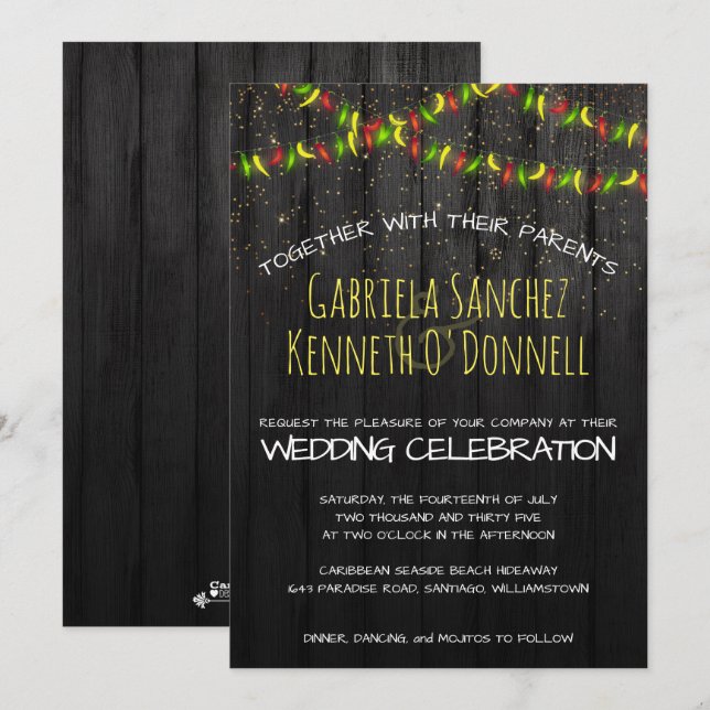 Convites Luzes de cordas de pimenta-quente russa (Frente/Verso)