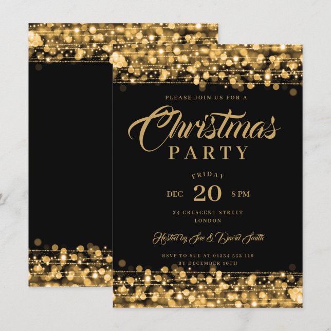 Convites Luzes de Cordas Douradas do Partido Feriado do Nat (Frente/Verso)