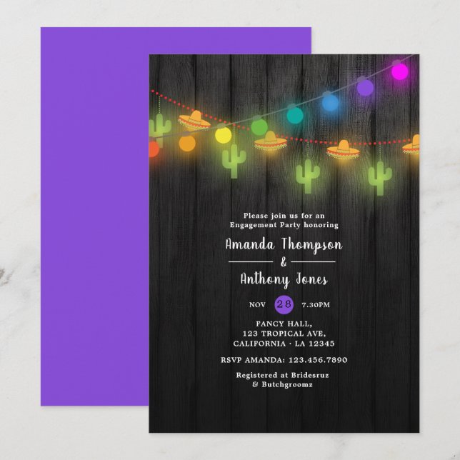 Convites Luzes de cordas festivas Fiesta Festa de noivado (Frente/Verso)