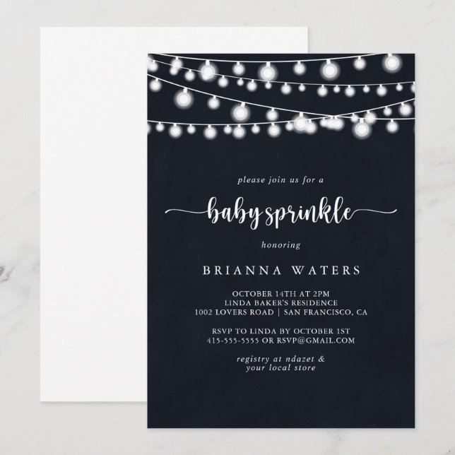 Convites Luzes de Cordas Russas Caligrafia Bebê Sprinkle (Frente/Verso)