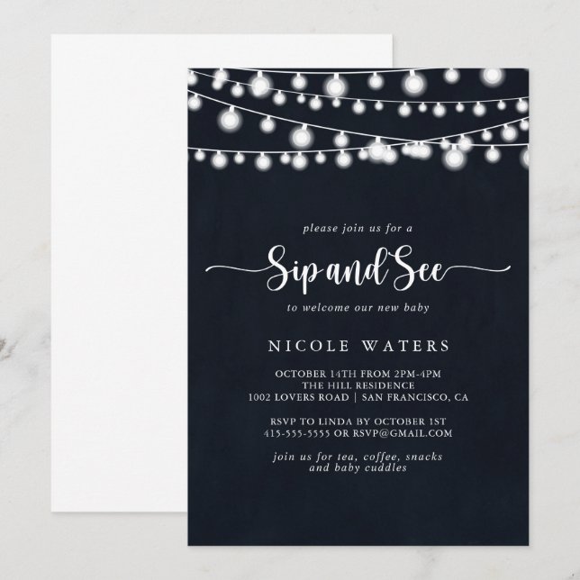 Convites Luzes de cordas russas caligrafia e veja (Frente/Verso)