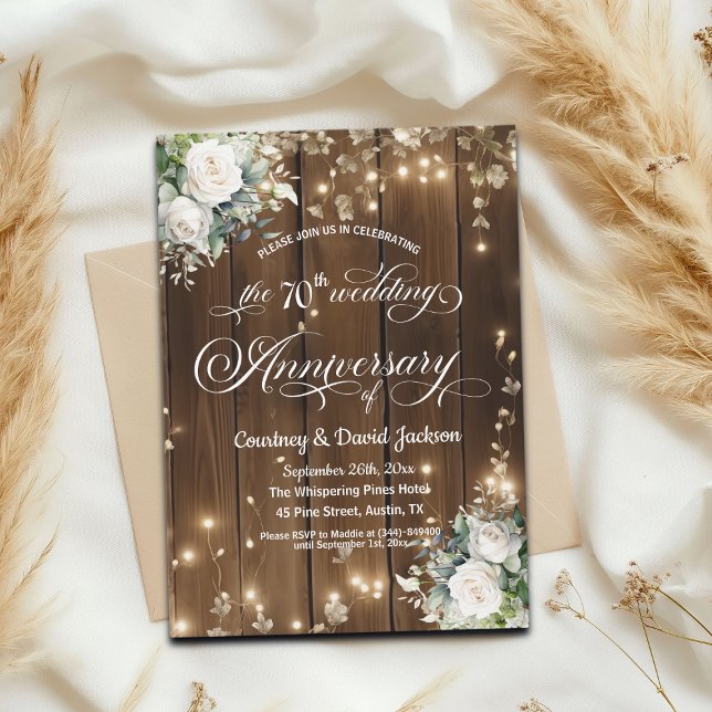 Convites Luzes de Cordas Russas do Aniversário de 70 Casame (Criador carregado)