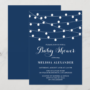 Convites Luzes de cordas russas Marinho Chá de fraldas azu